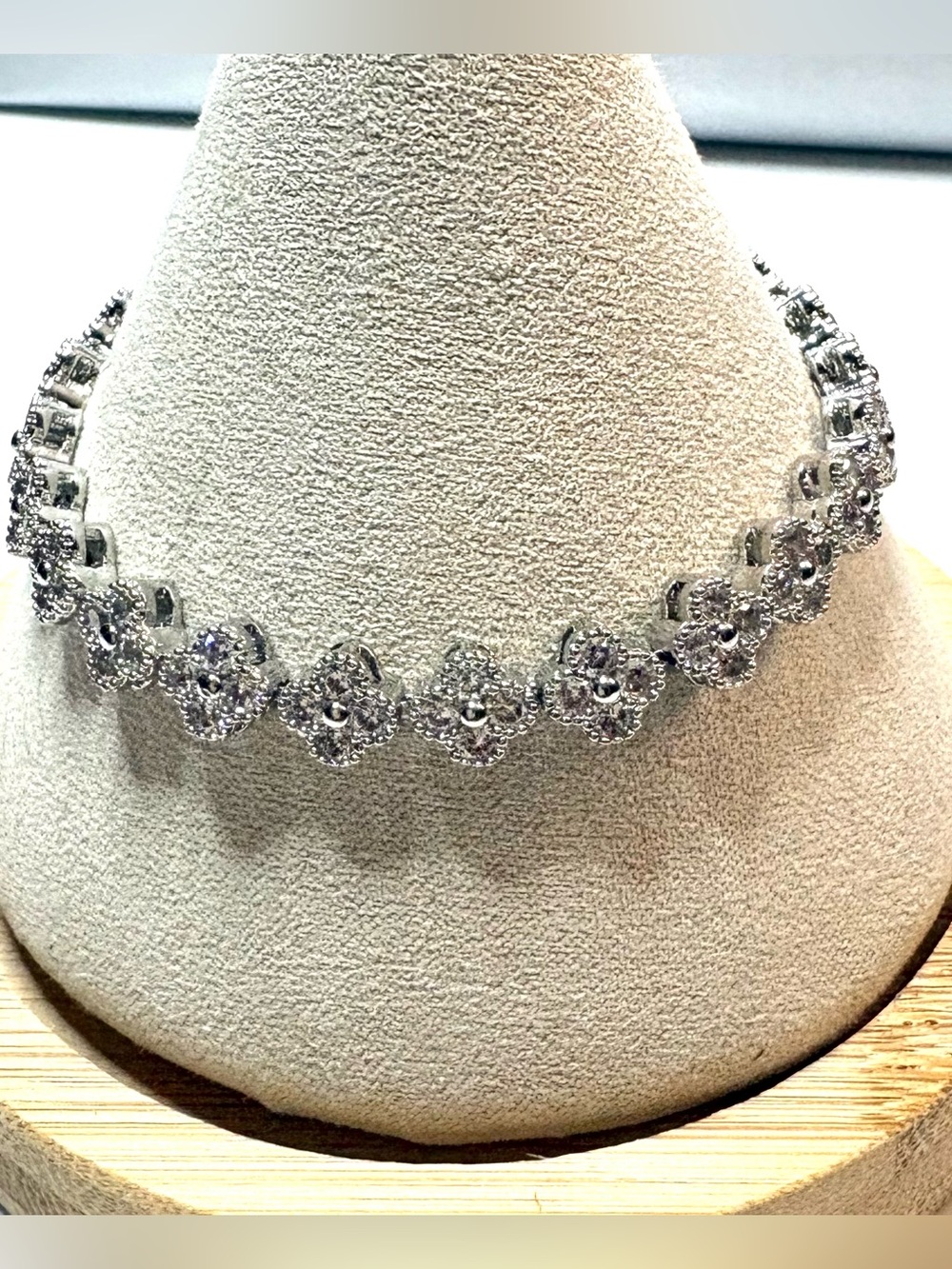 White Gold Plated with Sparkling Silver Tone CZ Stones in Clear Clover Motif!